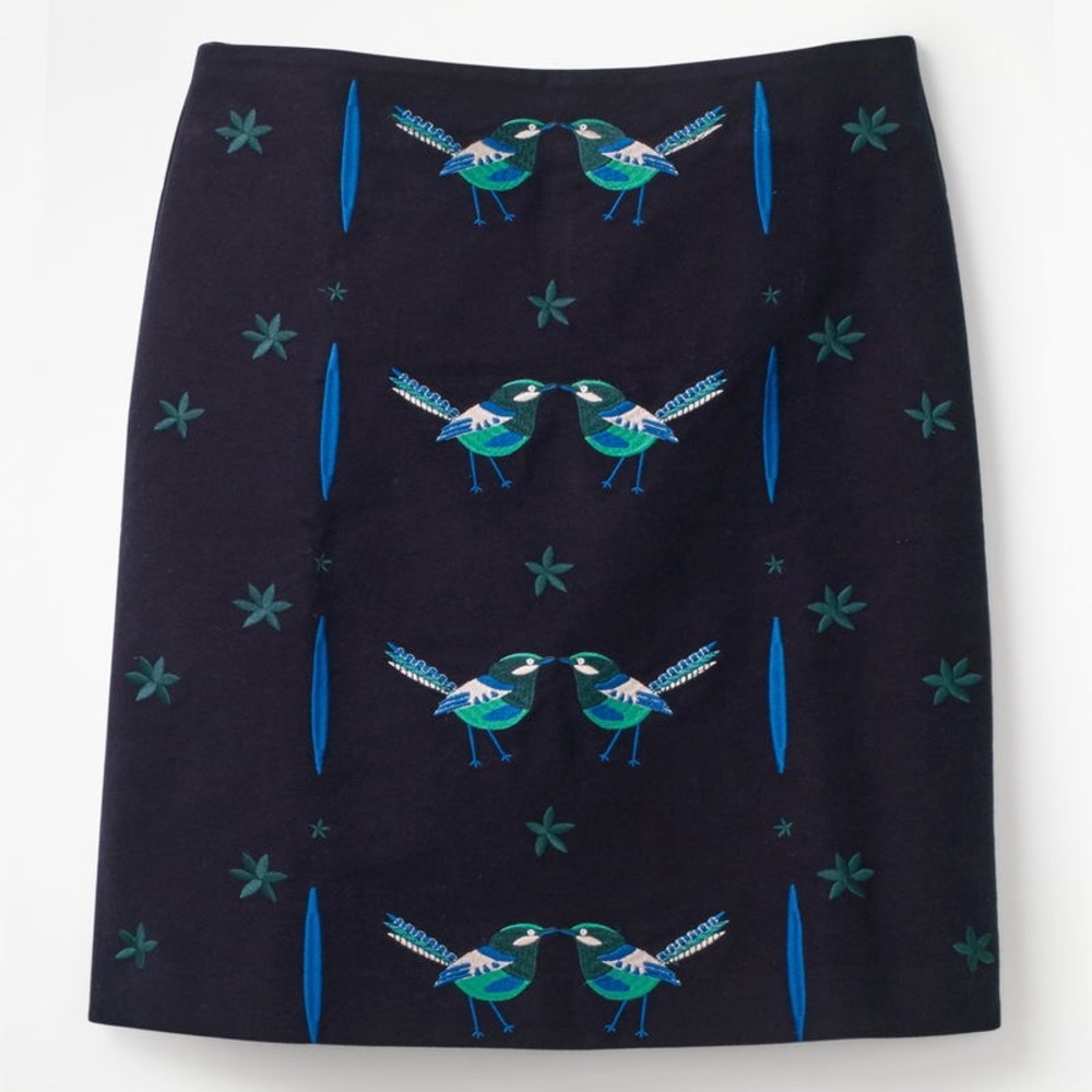 Boden Blue Tilda Fun Bird Embroidered Skirt Size US 6
